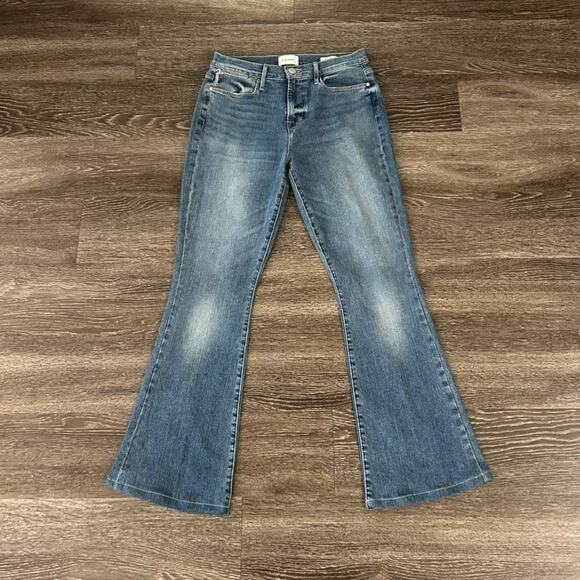 EUC Frame Le High Flare Jeans Size 29 Mid Wash High Rise Stretch Denim Boho 70s - Picture 9 of 13